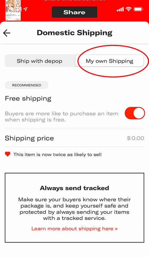 depop free shipping code