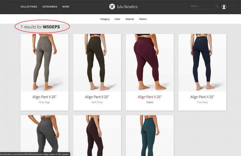 what does the size dot mean on lululemon leggings